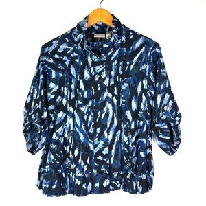 SALE Chico’s Zenergy Blue Print Lightweight Windbreaker Pockets size medium
